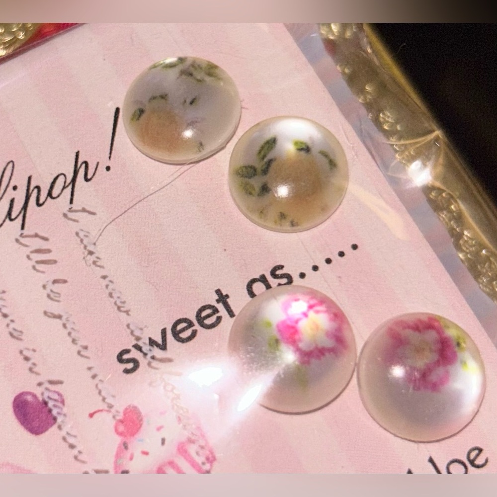 Pearl floral pink yellow button candy earrings oh lollipop stud post vintage new